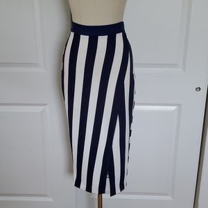 Karen Millen Fitted Blue and White Striped Skirt